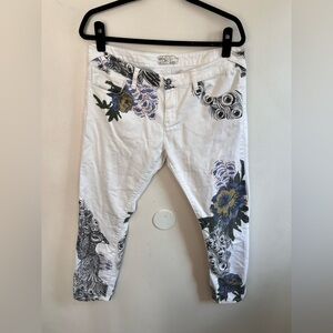 Free People White‎ Skinny Stretch Low Waist Jean Flower Peacock Print size 30